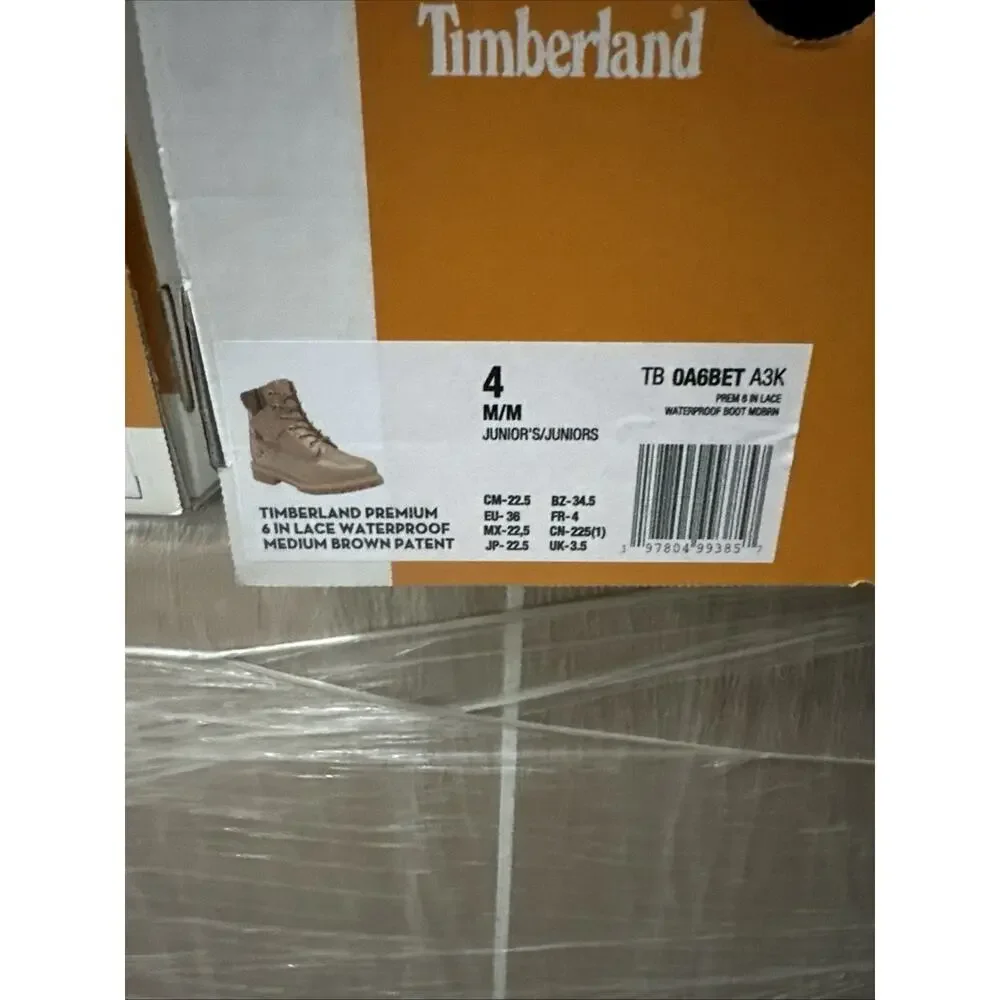 New Kids Size 4Y Timberland Premium 6 inch Lace Waterproof Brown Boots